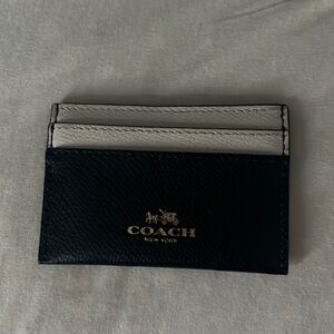 Coach card case, navy blue and white with gold detailing